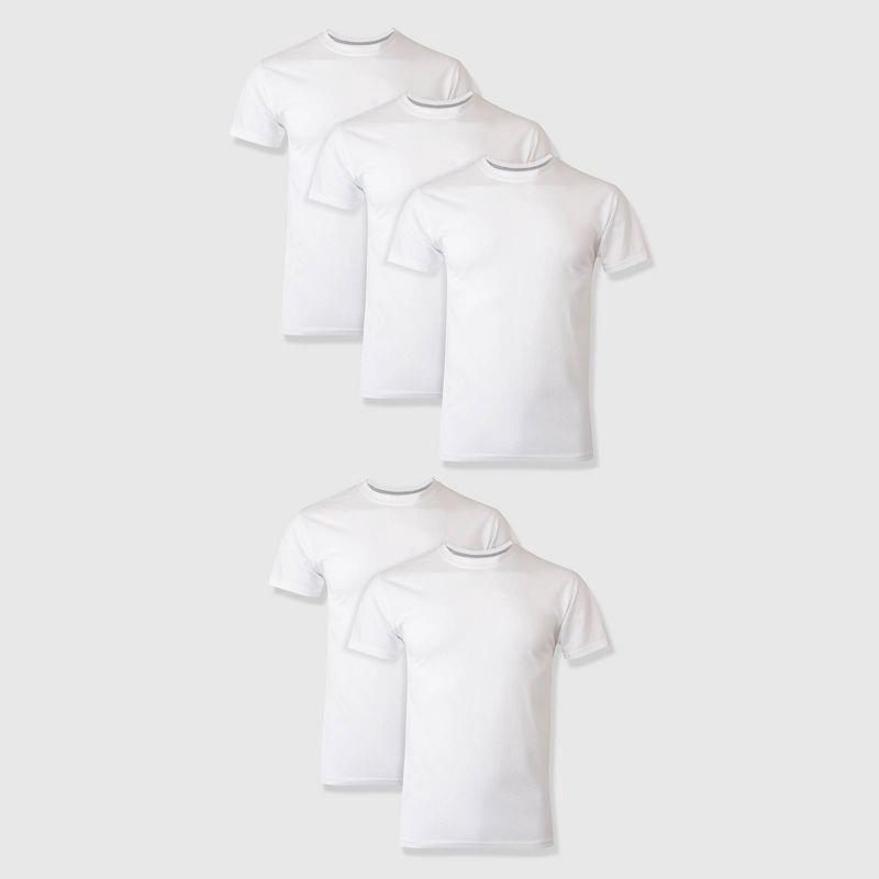 slide 1 of 4, Hanes Premium Hanes Men's Premium 5pk Slim Fit Crew Neck T-Shirt - White XL: Cotton-Polyester Blend, Tagless, Short Sleeve, Pullover, 5 ct