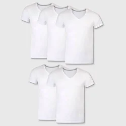 Hanes Premium Men's Slim Fit V Neck T-Shirt 5pk - White M: Cotton-Polyester Blend, Tagless, Lightweight Jersey Fabric