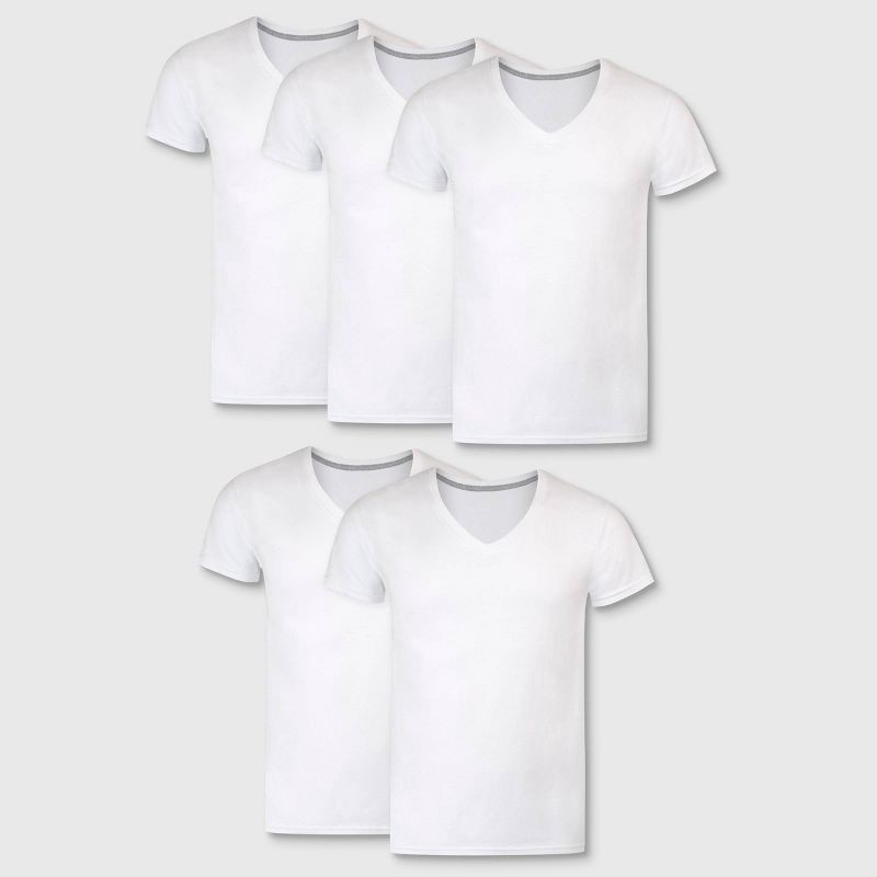 slide 1 of 5, Hanes Premium Men's Slim Fit V Neck T-Shirt 5pk - White XL, 5 ct