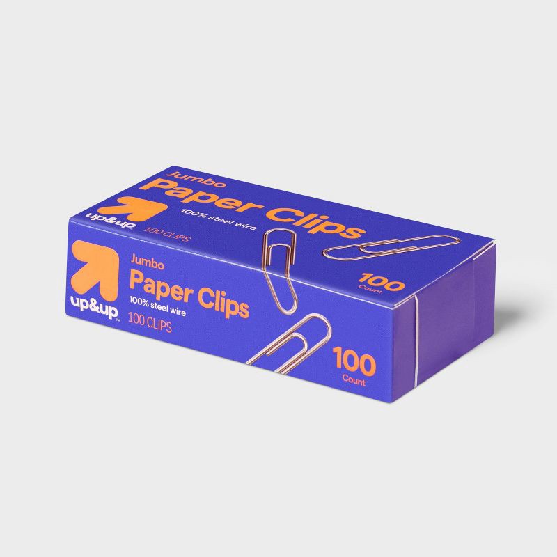 slide 1 of 3, 100ct Jumbo Paper Clips - up&up™: Silver Office Supplies, 1.75" Height, 100 Pack, 100 ct