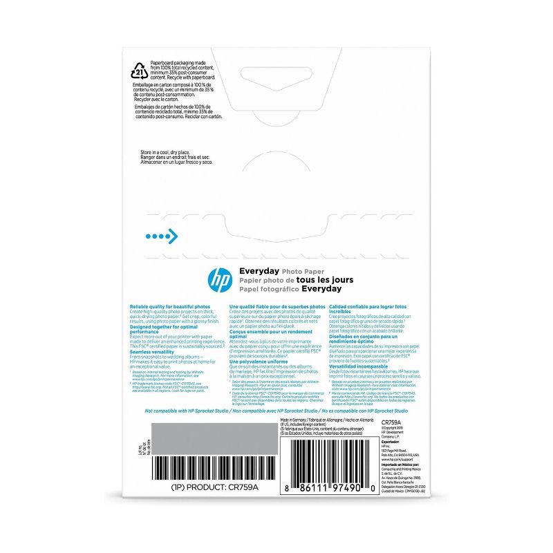 slide 3 of 3, HP Inc. HP 4x6 100ct Everyday Glossy Photo Paper - CR759A, 100 ct