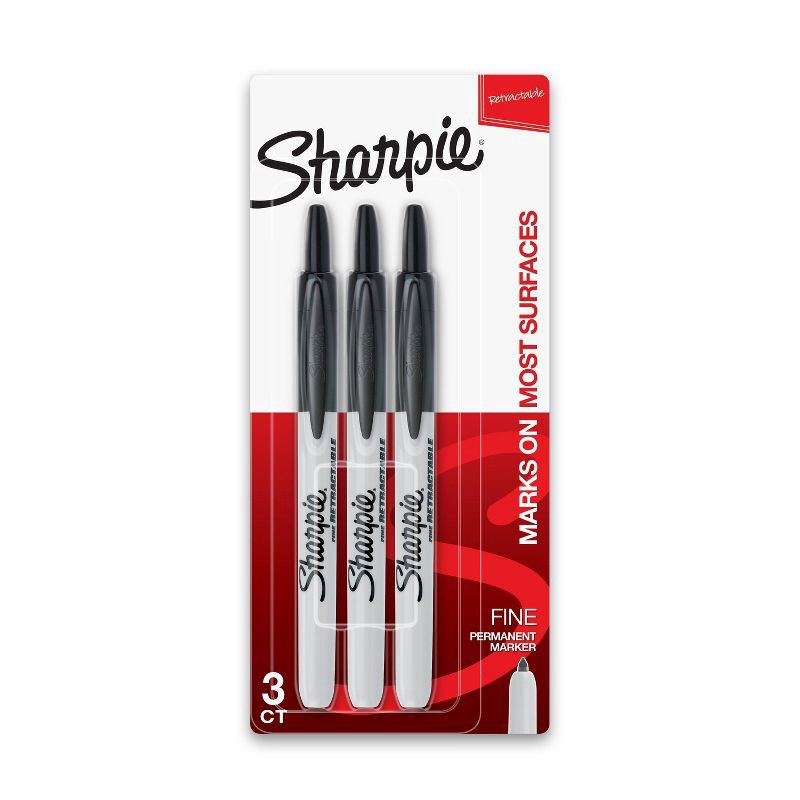 slide 1 of 6, Sharpie 3pk Permanent Markers Retractable Fine Tip Black, 3 ct