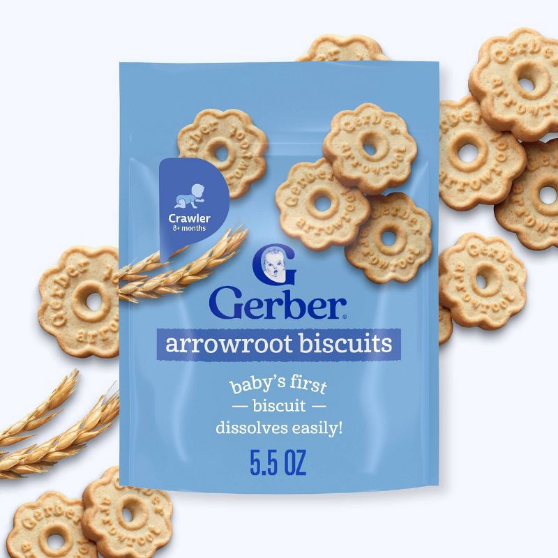 slide 2 of 9, Gerber Baby Food for 8 Months - 1 Year Old Arrowroot Cookies Baby Snack- 5.5oz​, 5.5 oz