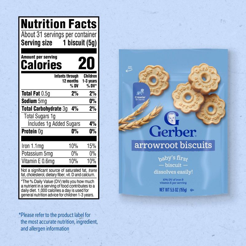 slide 8 of 9, Gerber Baby Food for 8 Months - 1 Year Old Arrowroot Cookies Baby Snack- 5.5oz​, 5.5 oz