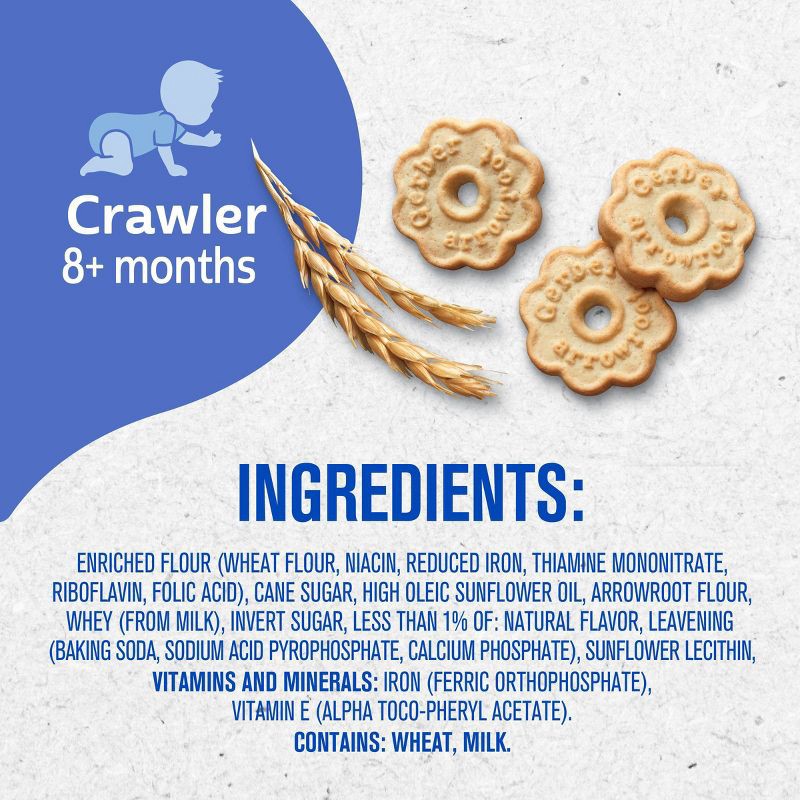 slide 9 of 9, Gerber Baby Food for 8 Months - 1 Year Old Arrowroot Cookies Baby Snack- 5.5oz​, 5.5 oz
