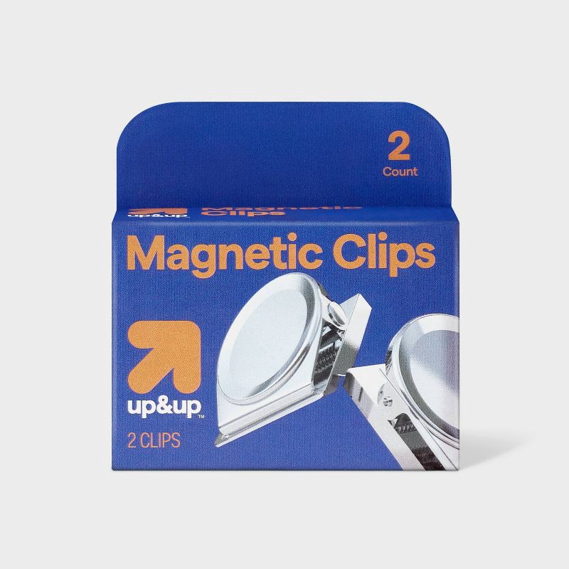 slide 1 of 6, 2ct Magnetic Clips Silver - up&up™: Fridge Magnet Clips, Metal, Black & Silver, 1.45" Height, 2 Pack, 2 ct