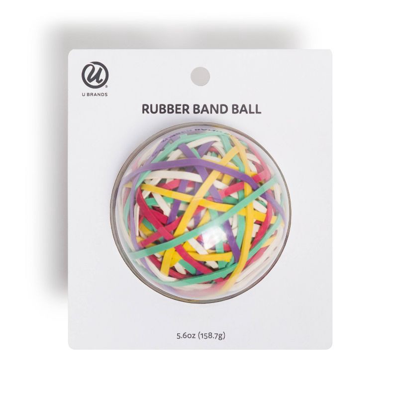 slide 1 of 5, U Brands 5.6oz Rubber Band Ball Assorted Colors: Multicolored Office Stationery, 4.5" Clips & Fasteners, Rubber Material, 5.6 oz