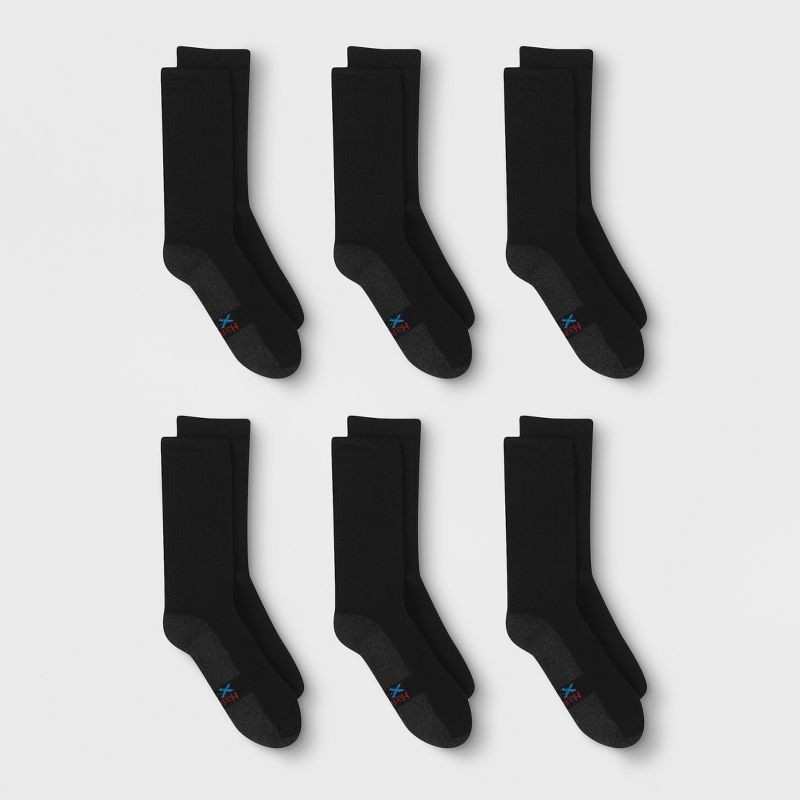 slide 2 of 3, Hanes Premium Men's X-Temp Ultra Cushion Crew Socks 6pk - Black 6-12: Breathable, Cushioned Sole, Reinforced Heel & Toe, 6 ct