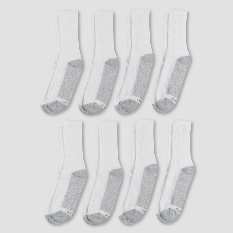 slide 2 of 5, Men's Hanes Crew Socks with FreshIQ 8pk - White 6-12: Midweight, Moisture Wicking, Reinforced Heel & Toe, 8 ct