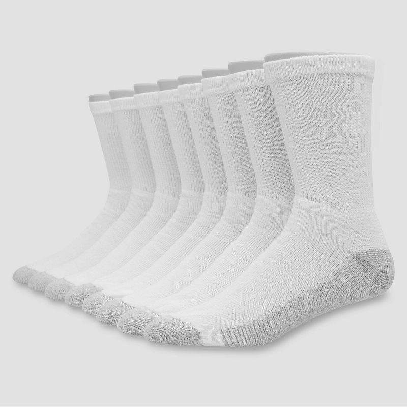 slide 1 of 5, Men's Hanes Crew Socks with FreshIQ 8pk - White 6-12: Midweight, Moisture Wicking, Reinforced Heel & Toe, 8 ct