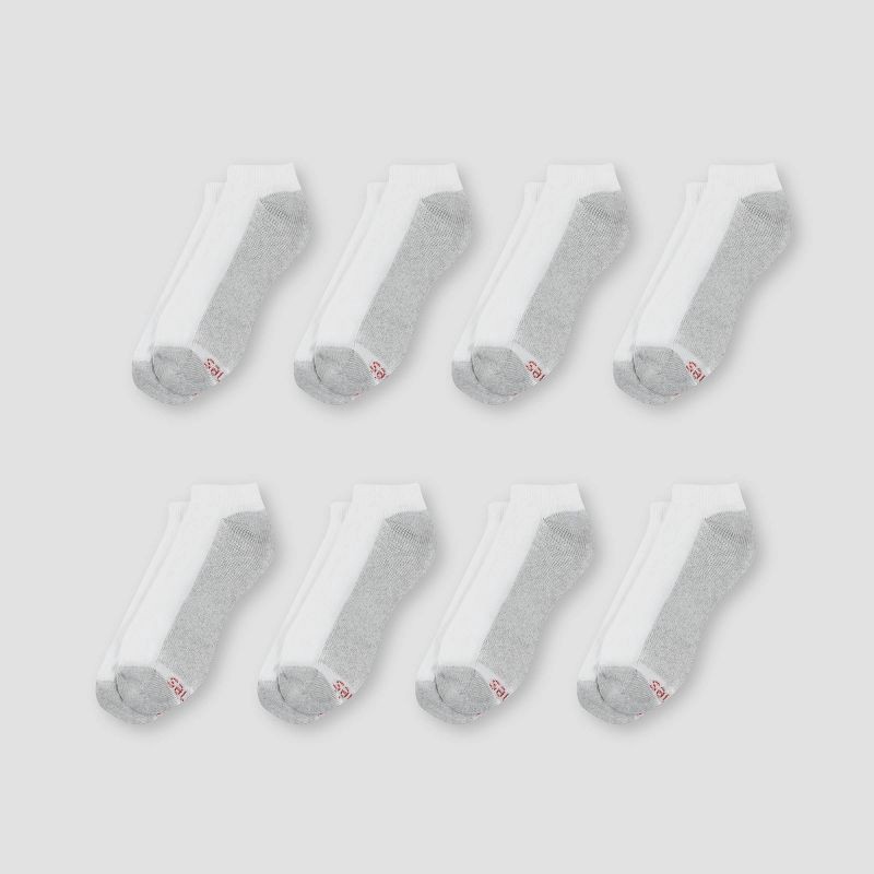 slide 2 of 3, Men's Hanes Low Cut Socks with FreshIQ 8pk - White 6-12: Moisture Wicking, Reinforced Heel & Toe, 8 ct