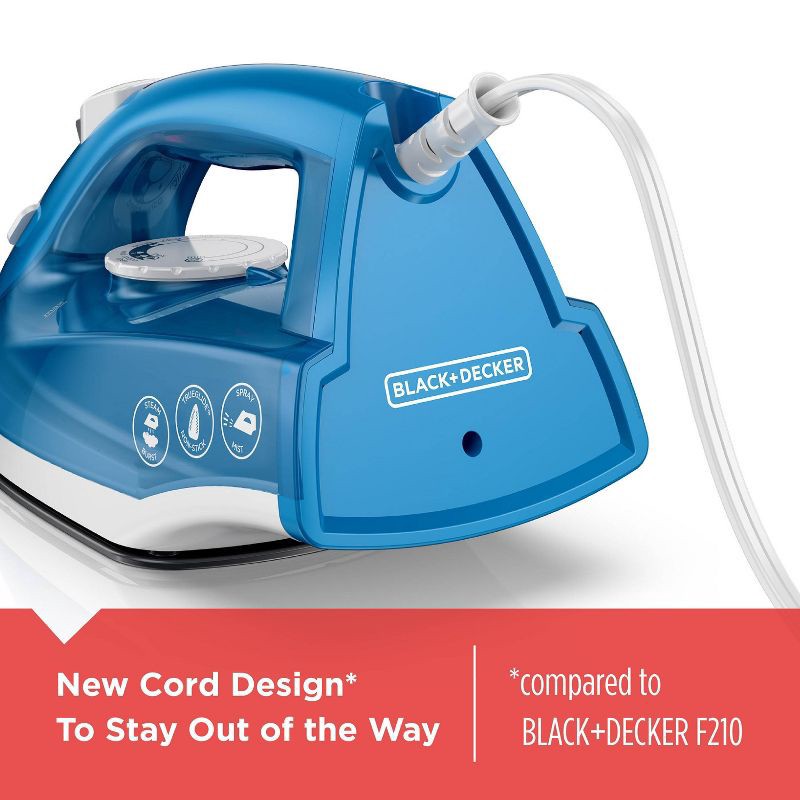 slide 4 of 7, BLACK+DECKER Steam Iron - White: Nonstick Soleplate, Variable Steam, 1200W, Pivoting Cord, 2-Year Warranty, 8ft Cord Length, 8 ft