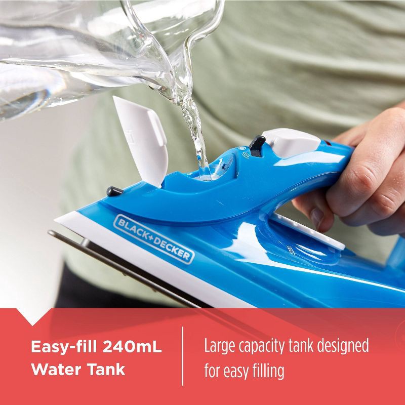 slide 7 of 7, BLACK+DECKER Steam Iron - White: Nonstick Soleplate, Variable Steam, 1200W, Pivoting Cord, 2-Year Warranty, 8ft Cord Length, 8 ft