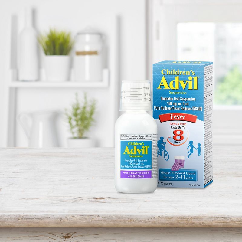 slide 2 of 12, Children's Advil Liquid Fever Reducer/Pain Reliever (NSAID) - 100 mg Ibuprofen - Grape Flavor - 4 fl oz, 100 mg, 4 fl oz