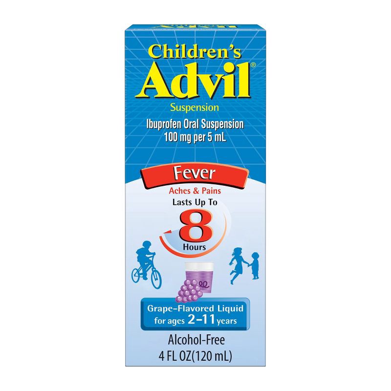 slide 1 of 12, Children's Advil Liquid Fever Reducer/Pain Reliever (NSAID) - 100 mg Ibuprofen - Grape Flavor - 4 fl oz, 100 mg, 4 fl oz
