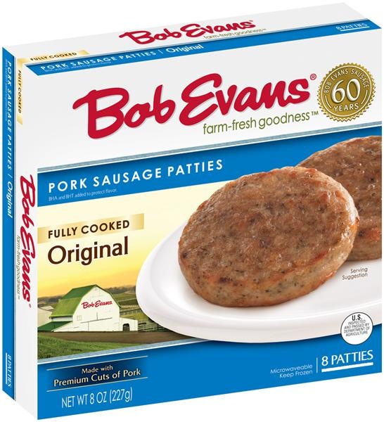 slide 1 of 1, Bob Evans Fully Cooked Original Pork Sausage Patties, 8 ct