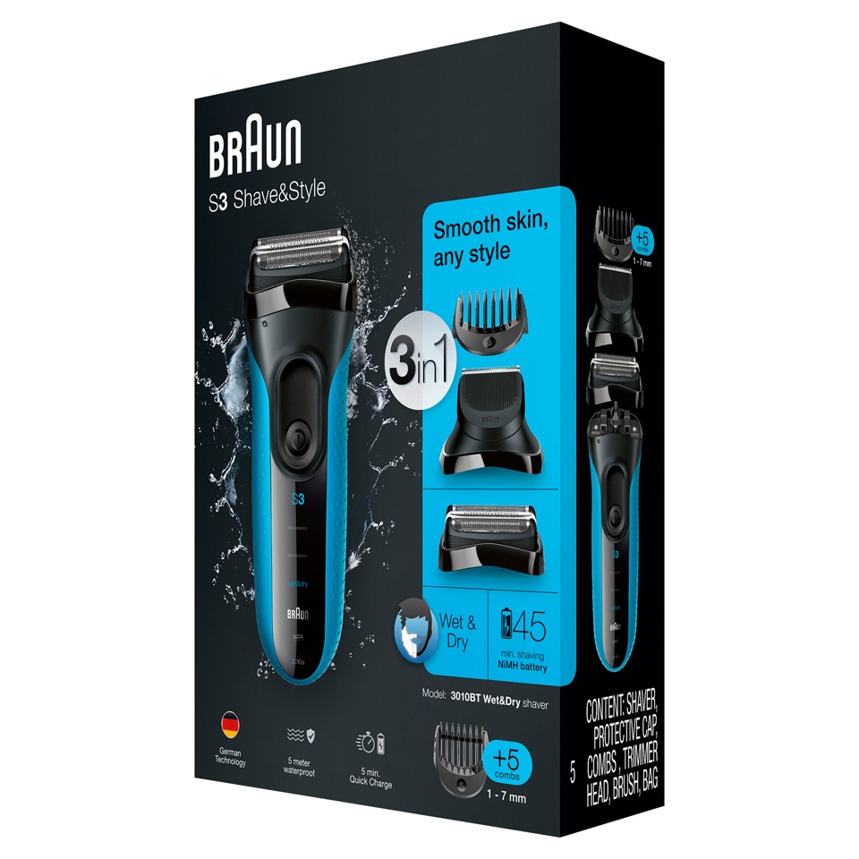 slide 2 of 2, Braun Series 3 Shave & Style 3-In-1 Wet & Dry Men's Rechargeable Electric Shaver - 3010BT, 1 ct
