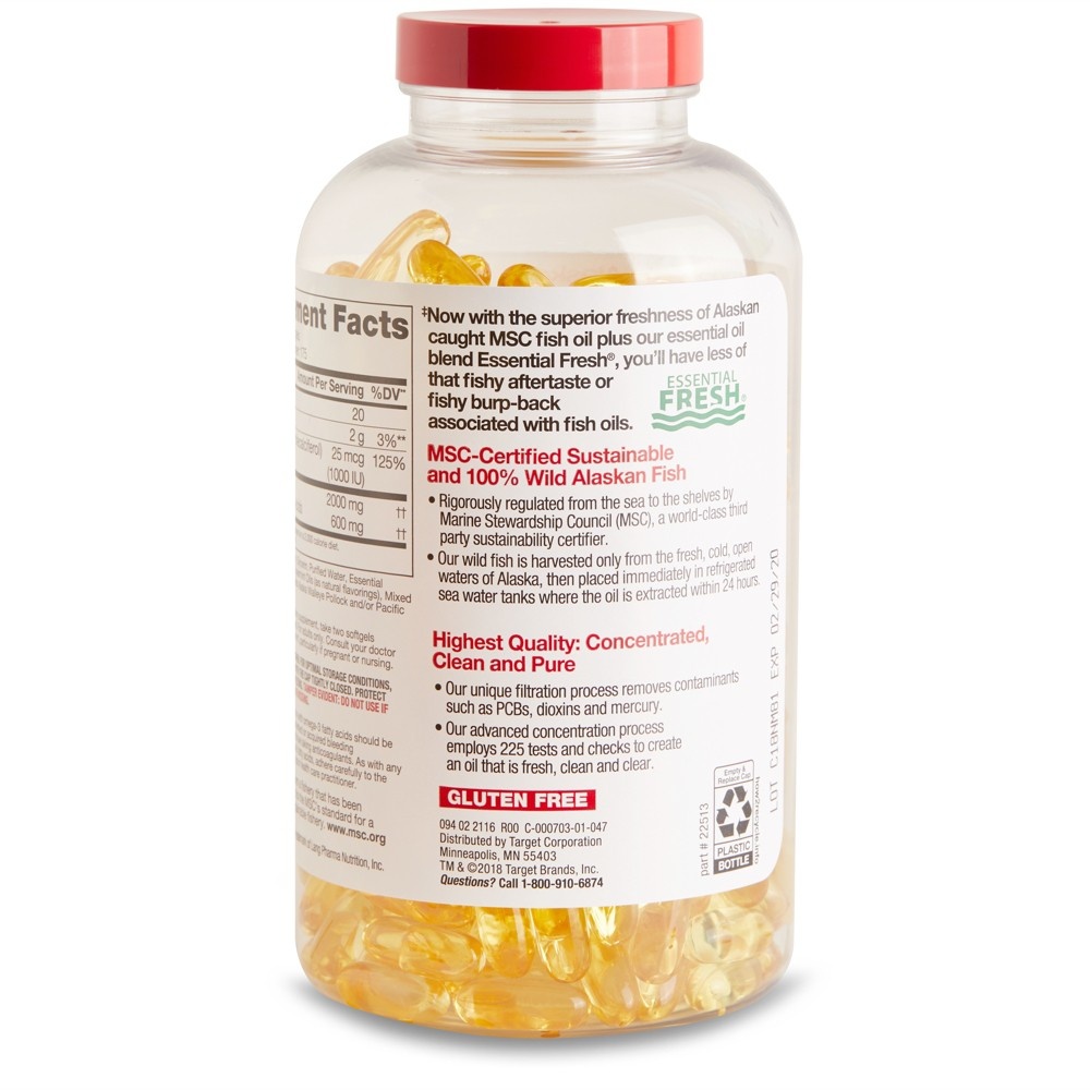 slide 2 of 4, up & up 100% Wild Alaskan Burp Less Fish Oil Dietary Supplement Softgels, 350 ct