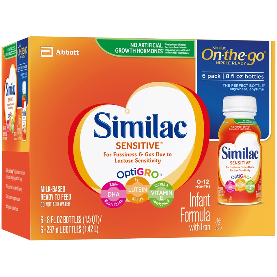 slide 2 of 8, Similac Sensitive For Fussiness And Gas Infant Formula With Iron Ready To Feed Bottles, 6 ct; 8 fl oz