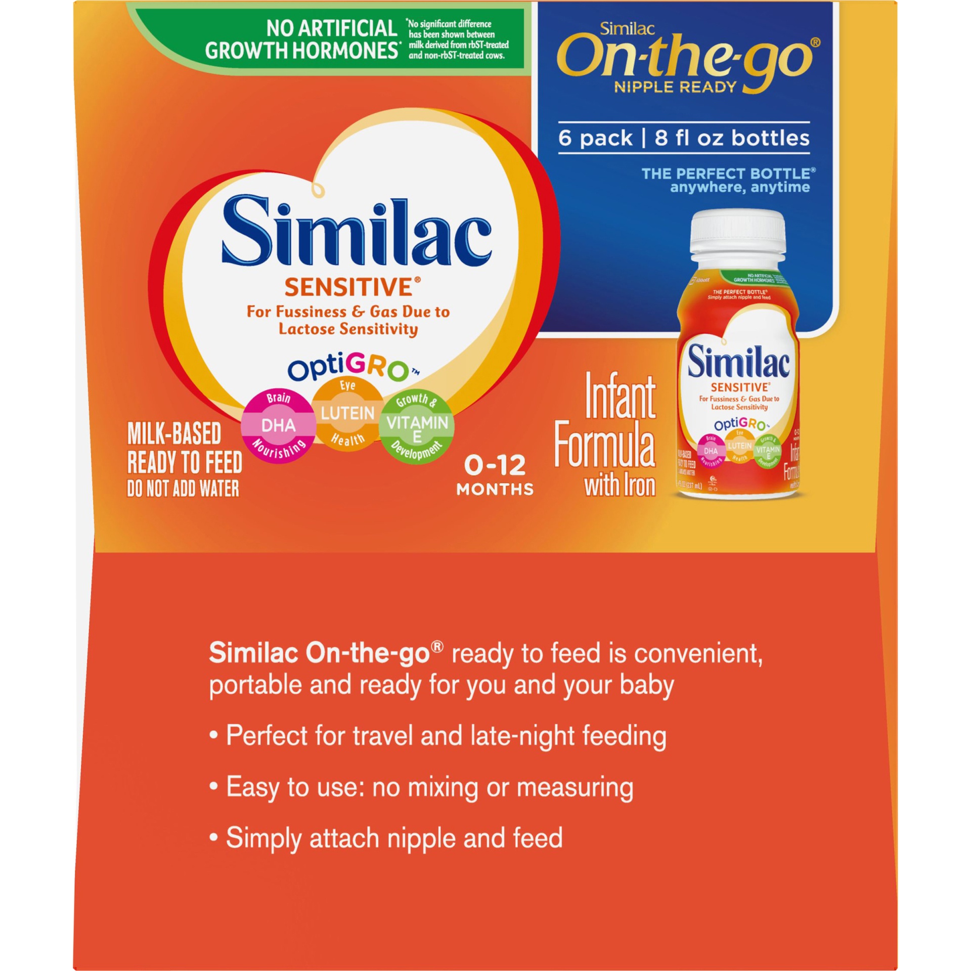 slide 4 of 8, Similac Sensitive For Fussiness And Gas Infant Formula With Iron Ready To Feed Bottles, 6 ct; 8 fl oz