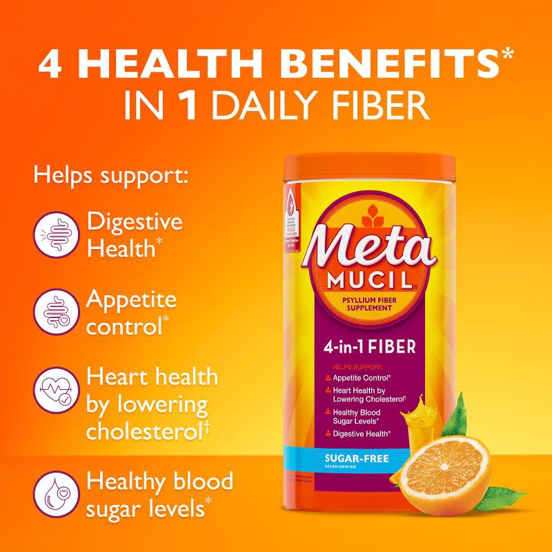 slide 3 of 9, Metamucil Psyllium GLP-1 Friendly Fiber Supplement Sugar Free Powder - Orange - 2.4g Fiber Per Serving - 15oz, 2.4 gram, 15 oz