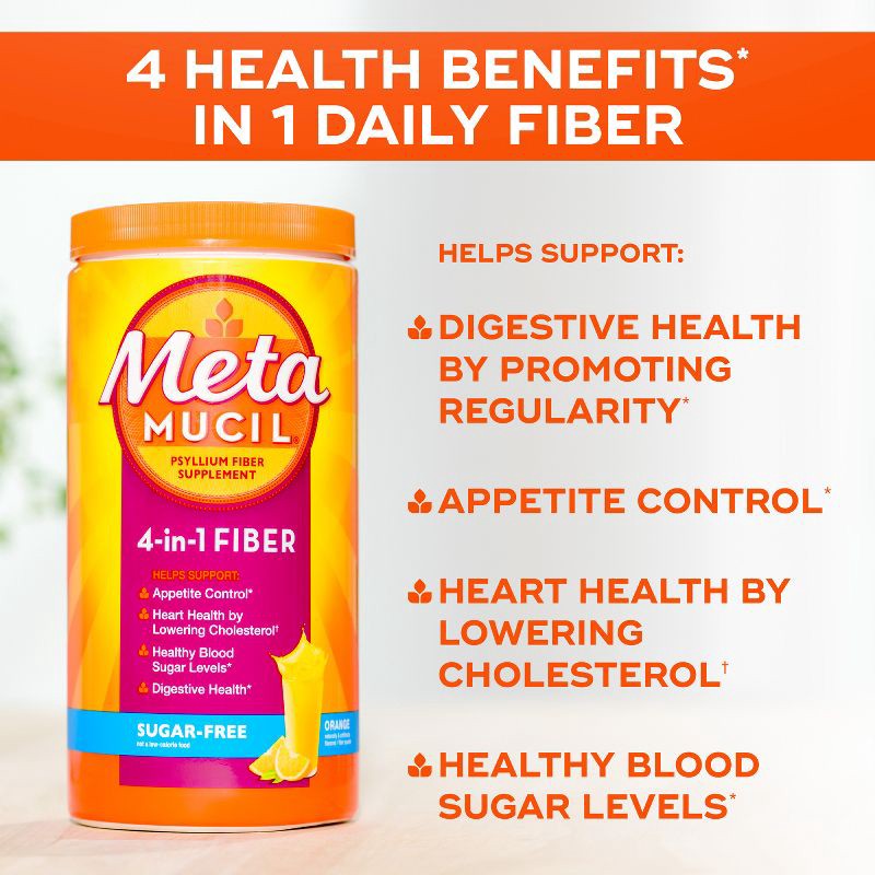 slide 5 of 10, Metamucil Psyllium Fiber Supplement Powder - Sugar Free - Orange - 15oz, 15 oz