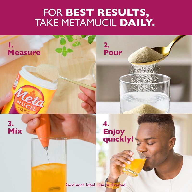 slide 6 of 9, Metamucil Psyllium GLP-1 Friendly Fiber Supplement Sugar Free Powder - Orange - 2.4g Fiber Per Serving - 15oz, 2.4 gram, 15 oz