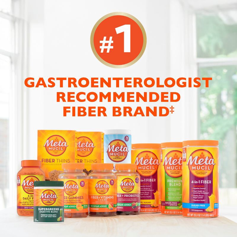 slide 8 of 9, Metamucil Psyllium GLP-1 Friendly Fiber Supplement Sugar Free Powder - Orange - 2.4g Fiber Per Serving - 15oz, 2.4 gram, 15 oz