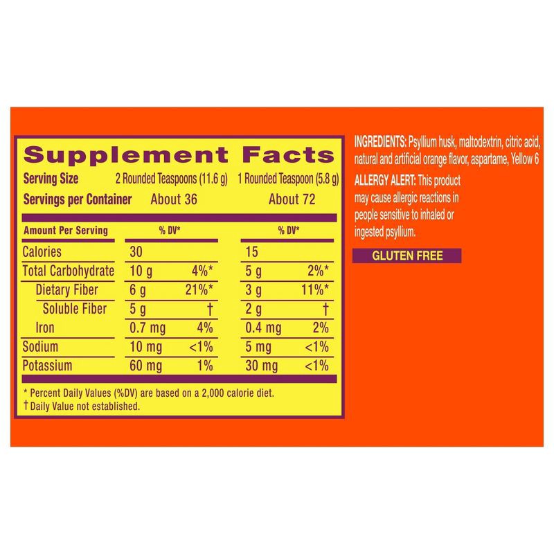 slide 10 of 10, Metamucil Psyllium Fiber Supplement Powder - Sugar Free - Orange - 15oz, 15 oz