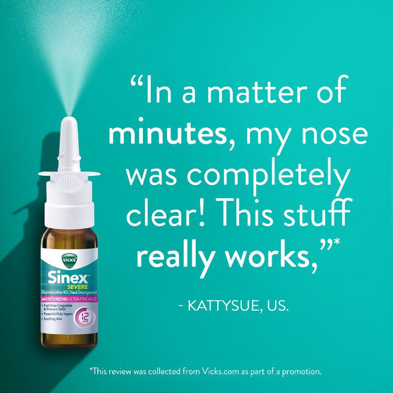 slide 7 of 13, Vicks Sinex Severe Moisturizing Nasal Spray Ultra Fine Mist - 0.5 fl oz, 0.5 fl oz