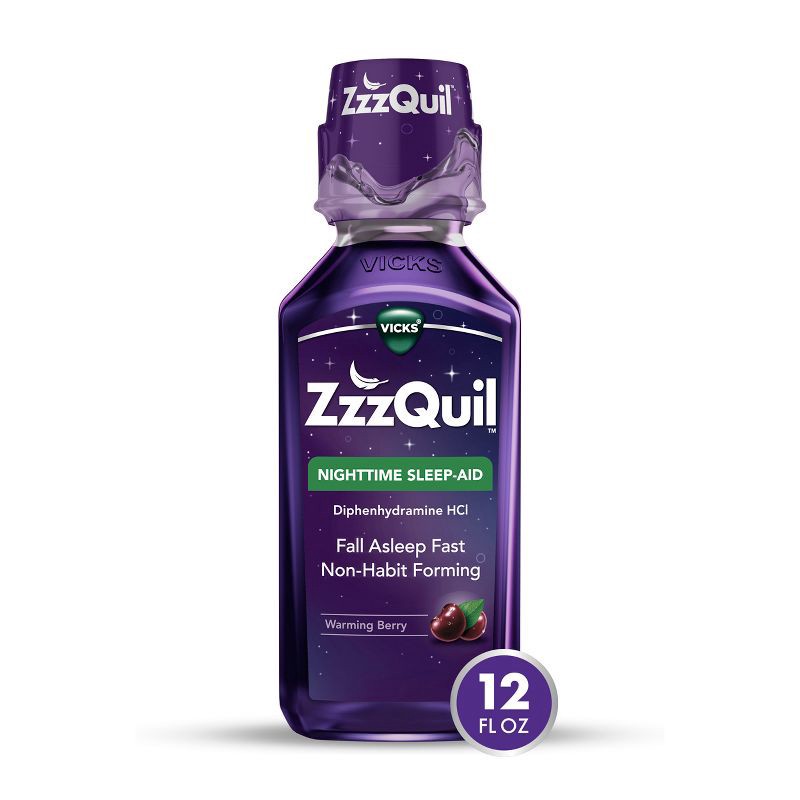 slide 1 of 10, ZzzQuil Nighttime Sleep-Aid Liquid - Berry - 12 fl oz, 12 fl oz