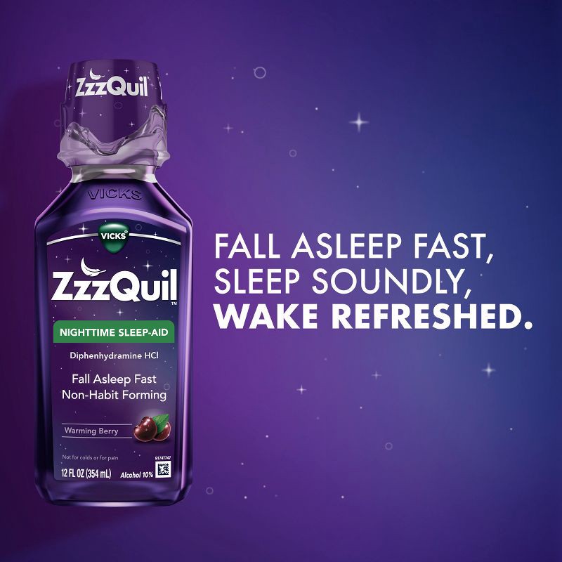 slide 5 of 10, ZzzQuil Nighttime Sleep-Aid Liquid - Berry - 12 fl oz, 12 fl oz