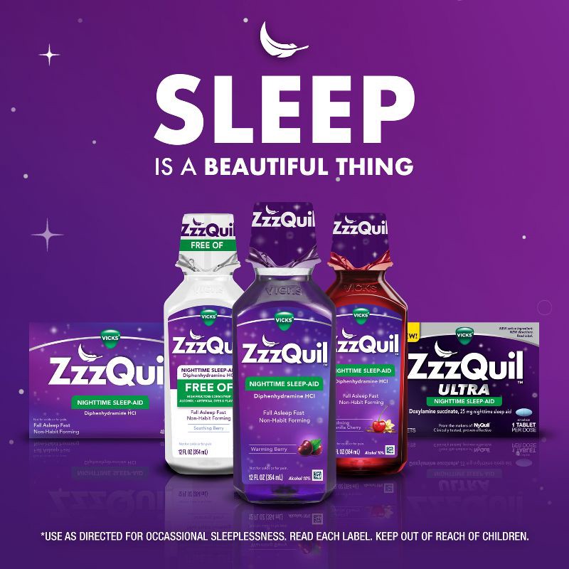 slide 7 of 7, ZzzQuil Nighttime Sleep-Aid Liquid - Berry - 12 fl oz, 12 fl oz