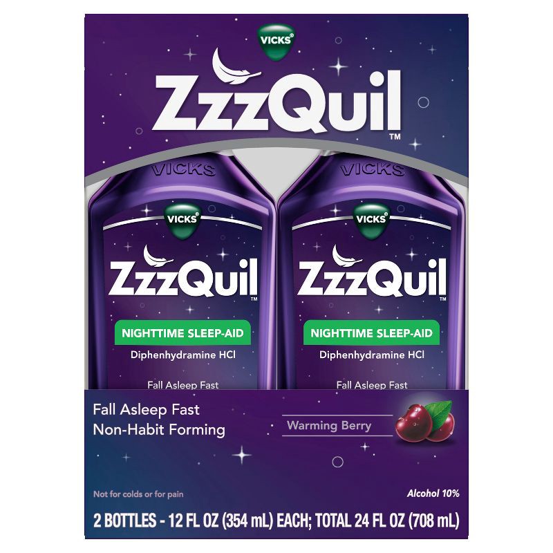 slide 1 of 8, ZzzQuil Nighttime Sleep-Aid Liquid - Berry - 24 fl oz, 24 fl oz