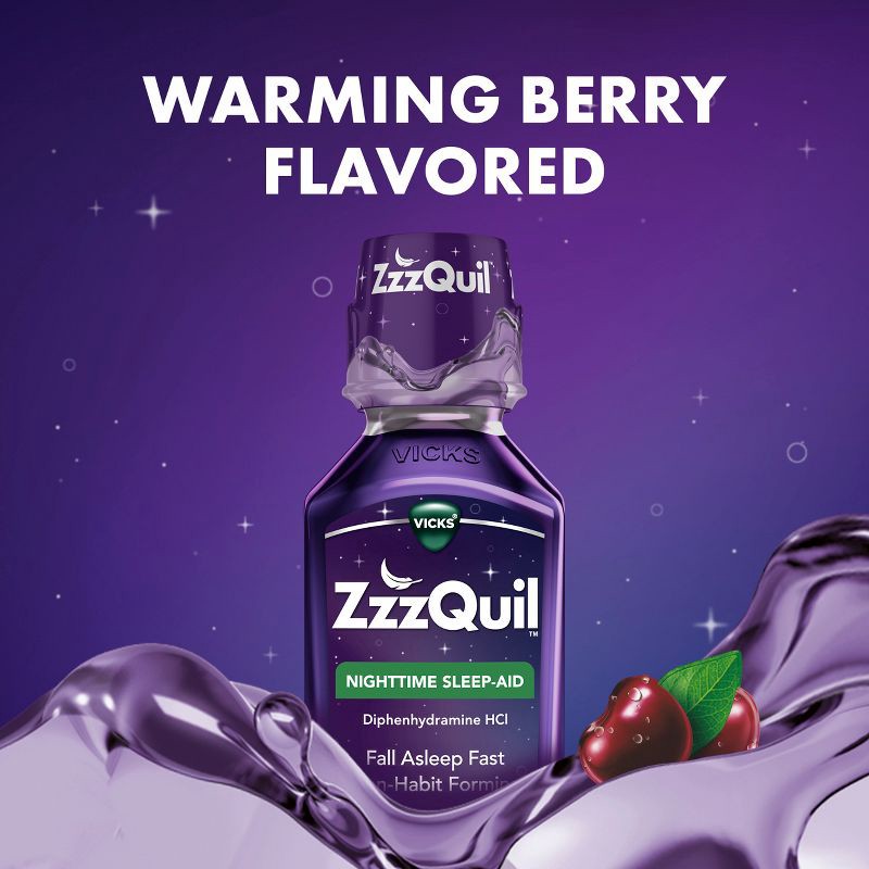 slide 7 of 9, ZzzQuil Nighttime Sleep-Aid Liquid - Berry - 24 fl oz, 24 fl oz