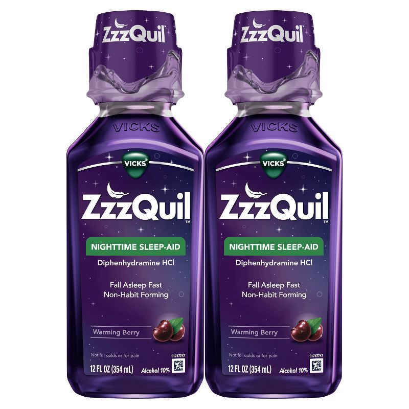 slide 8 of 8, ZzzQuil Nighttime Sleep-Aid Liquid - Berry - 24 fl oz, 24 fl oz