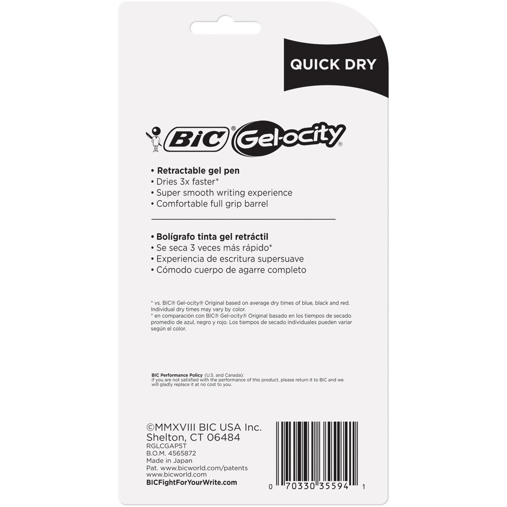 slide 3 of 3, BIC Gel-Ocity Quick Dry Gel Pens 0.7 Mm Medium Point Multicolor, 5 ct