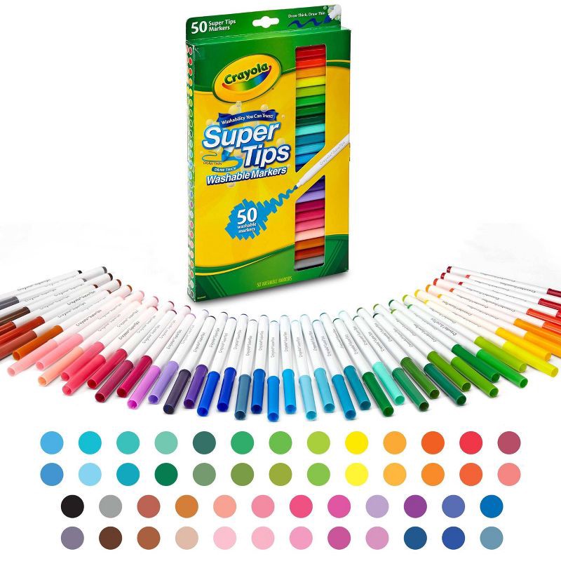 slide 4 of 6, Crayola 50ct Super Tips Washable Markers, Kids School Supplies, Art Classroom Must Haves for Teachers, Coloring Gift, Ages 3+, 50 ct