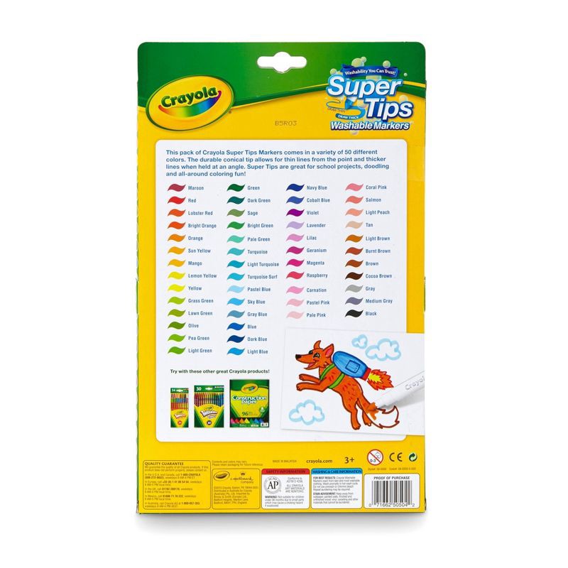 slide 6 of 6, Crayola 50ct Super Tips Washable Markers, Kids School Supplies, Art Classroom Must Haves for Teachers, Coloring Gift, Ages 3+, 50 ct