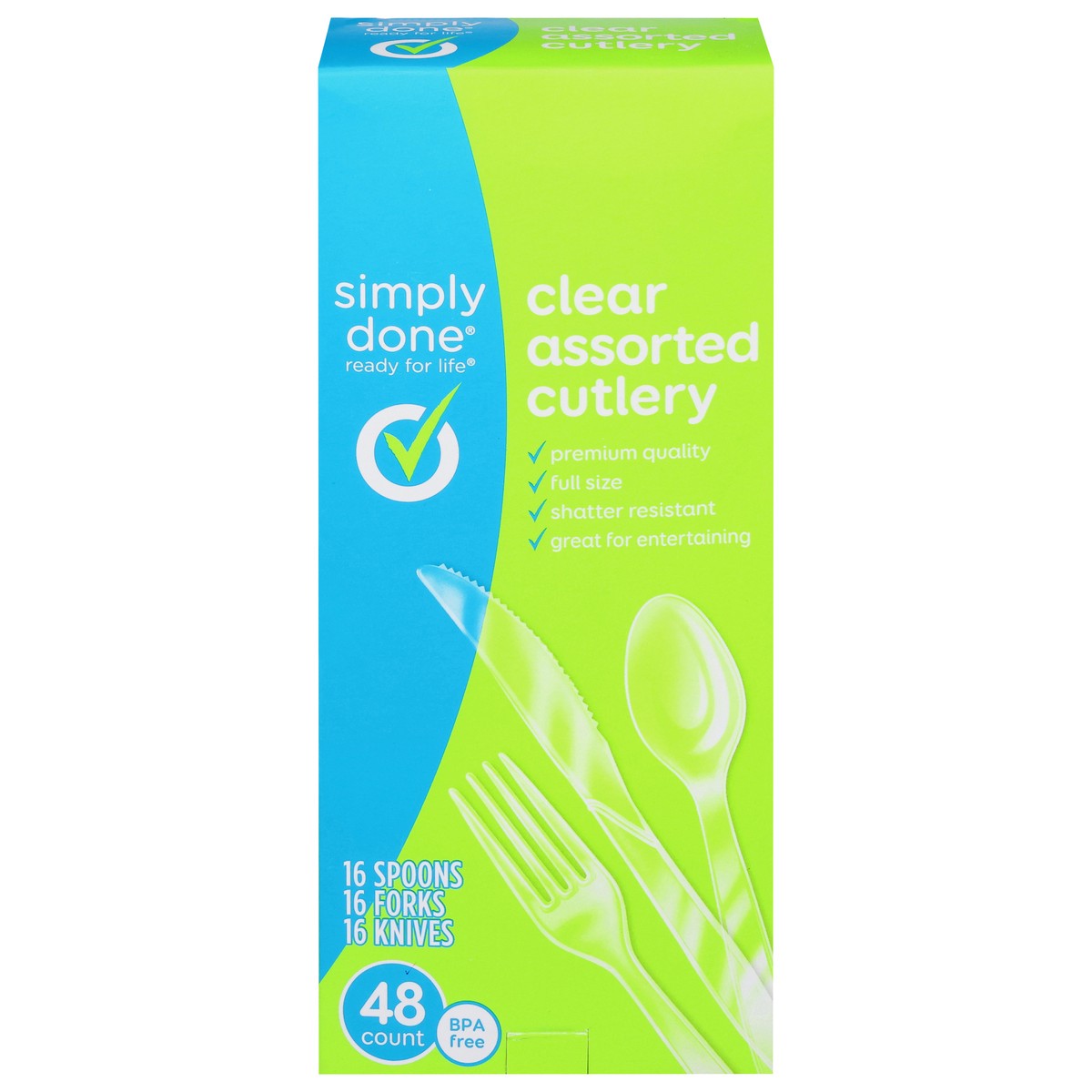 slide 1 of 16, Simply Done Plastic Cutlery Combo Full Size, 48 ct