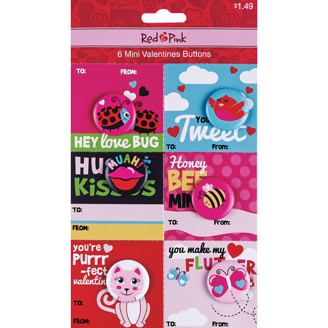 slide 1 of 1, RED AND PINK Val Trinket Card W/Buttons, 1 ct