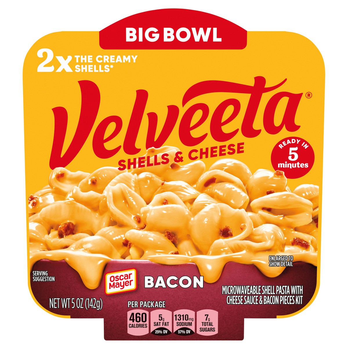 slide 1 of 1, Velveeta Shells and Cheese Mac and Cheese with Bacon, 1 Big Bowl, for Easy Dinner or Dinner Sides, Made with Real Cheese, 5 oz, 5 oz