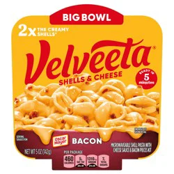 Velveeta Shells and Cheese Mac and Cheese with Bacon, 1 Big Bowl, for Easy Dinner or Dinner Sides, Made with Real Cheese, 5 oz