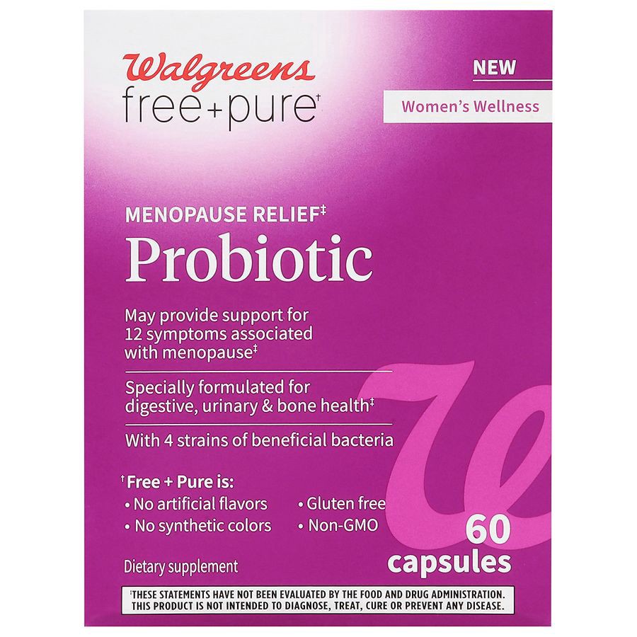 slide 1 of 3, Walgreens Free & Pure Menopause Relief Probiotic Capsules, 60 ct