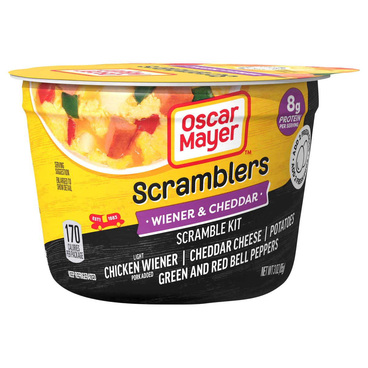 slide 5 of 9, Oscar Mayer Scramblers Wiener & Cheddar Scramble Kit, 3 oz Cup, 3 oz