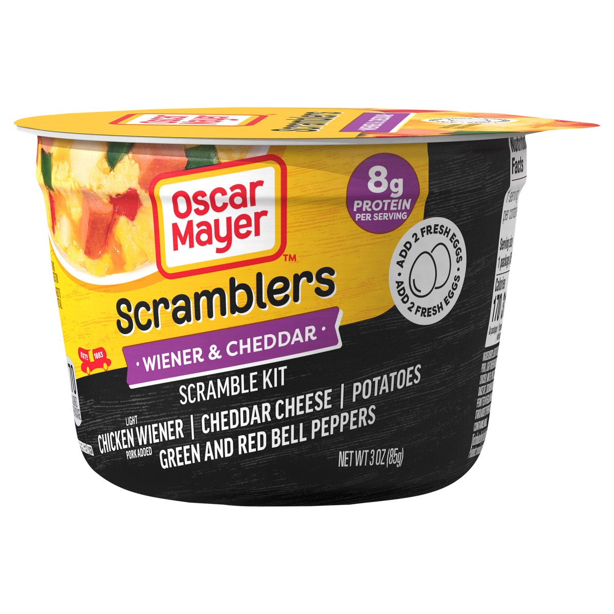 slide 3 of 9, Oscar Mayer Scramblers Wiener & Cheddar Scramble Kit, 3 oz Cup, 3 oz