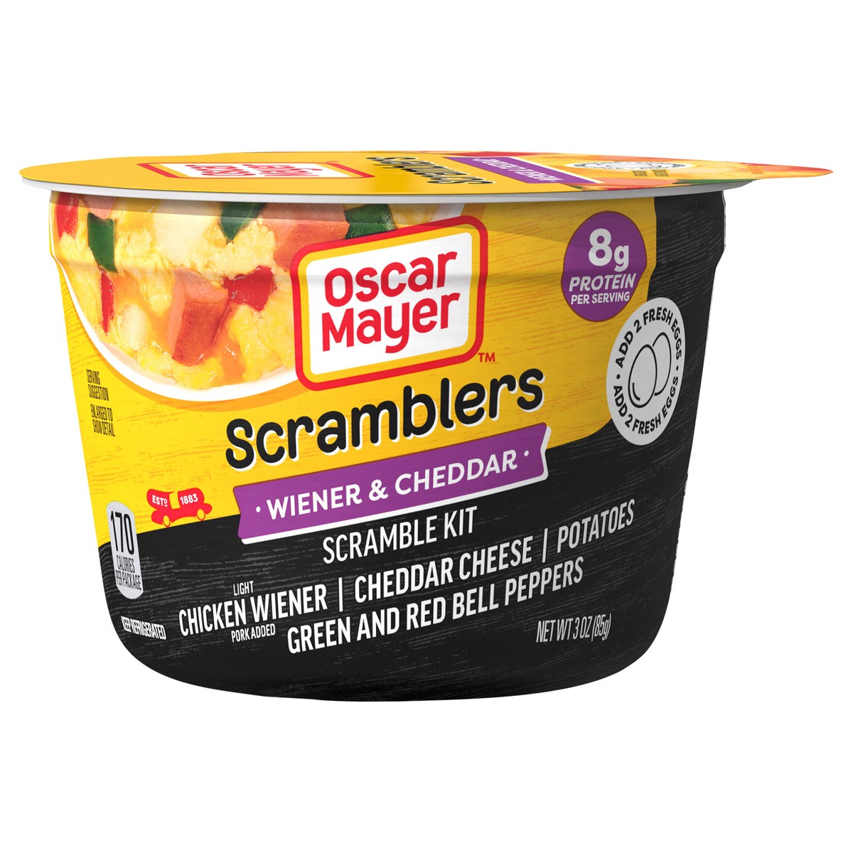 slide 1 of 9, Oscar Mayer Scramblers Wiener & Cheddar Scramble Kit, 3 oz Cup, 3 oz