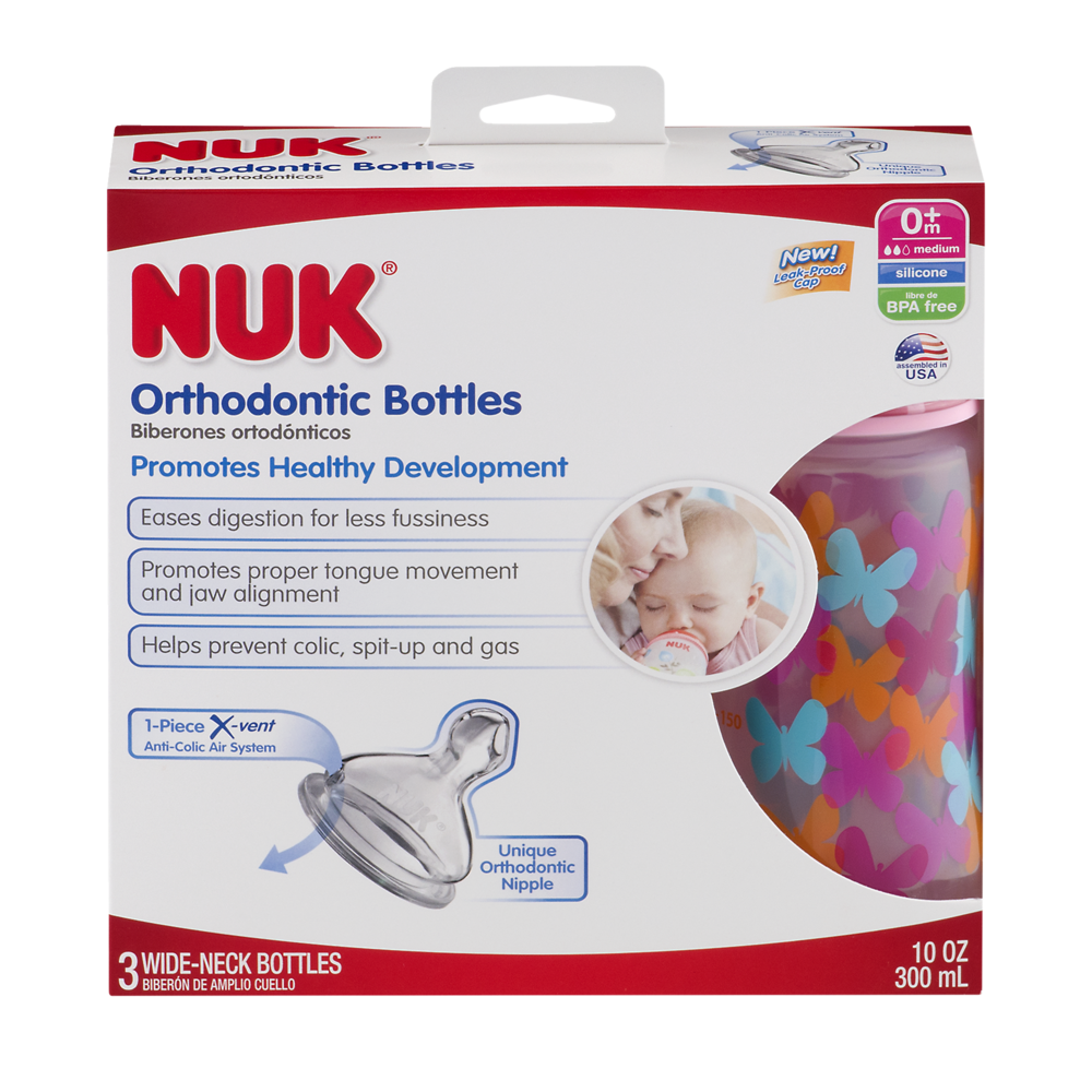 slide 1 of 6, NUK Orthodontic Silicone Bottles, 3 ct