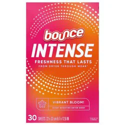 Bounce Intense Dryer Sheets, Vibrant Bloom, 30 Count, Scent Boosting Dryer Sheet