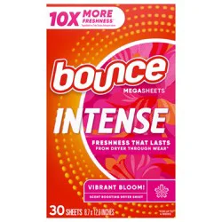 Bounce Intense Dryer Sheets, Vibrant Bloom, 30 Count, Scent Boosting Dryer Sheet